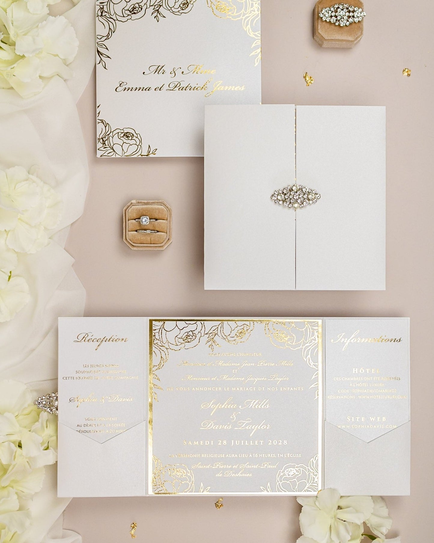 "Abella" - Faire-part de mariage chic, élégant et romantique avec dorure or - Wedding stationery - Création Luxe Carterie Studio