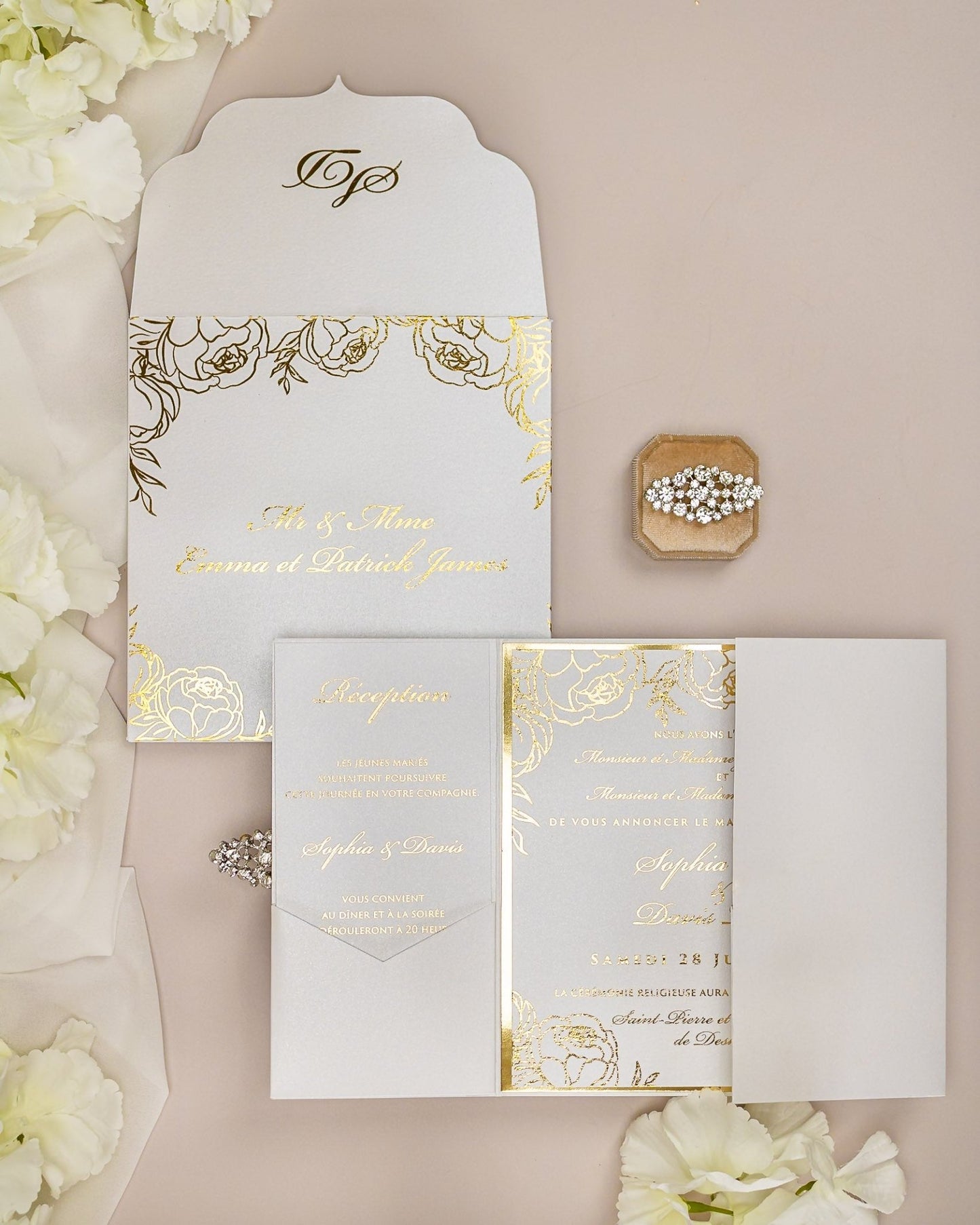 "Abella" - Faire-part de mariage chic, élégant et romantique avec dorure or - Wedding stationery - Création Luxe Carterie Studio