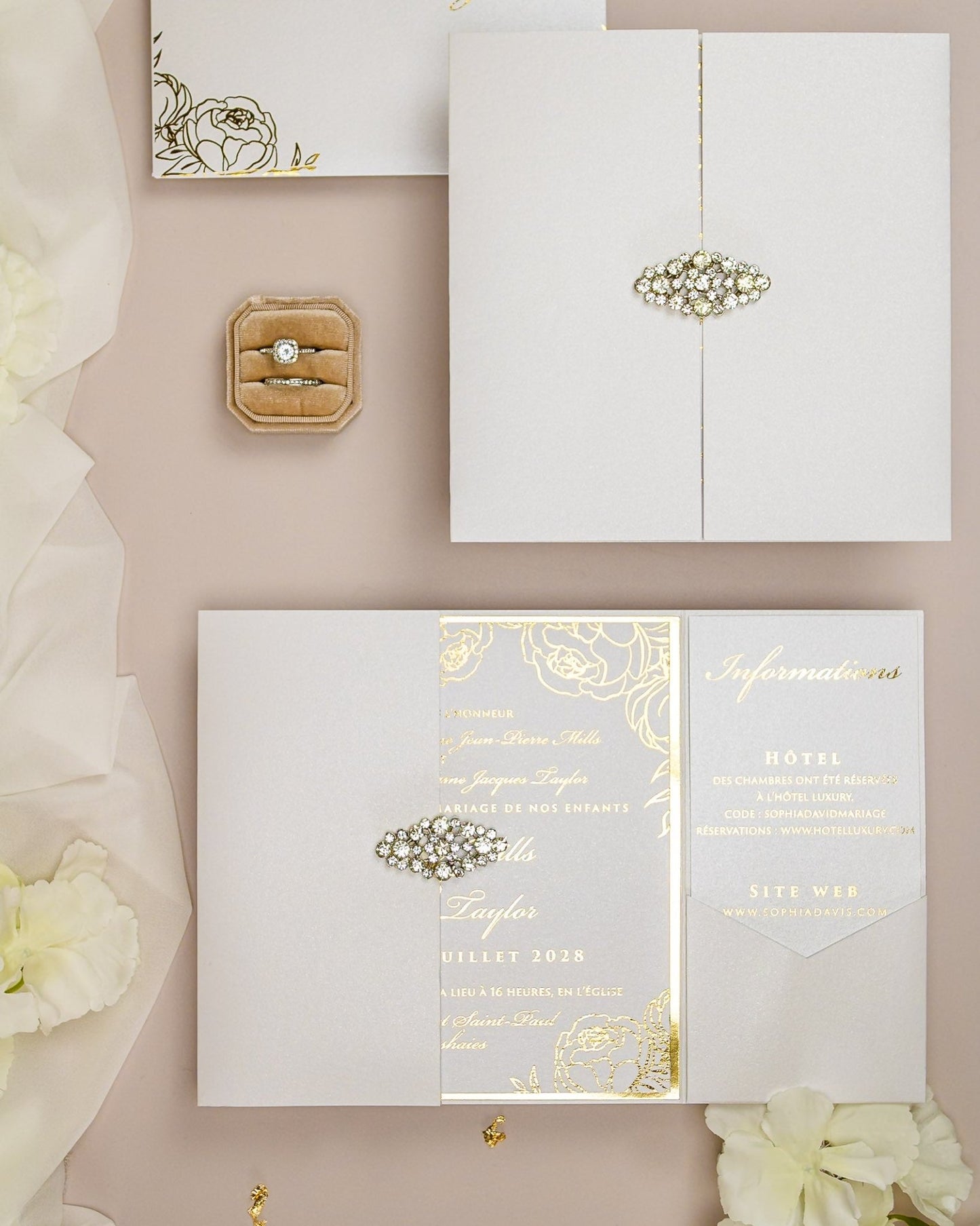 "Abella" - Faire-part de mariage chic, élégant et romantique avec dorure or - Wedding stationery - Création Luxe Carterie Studio