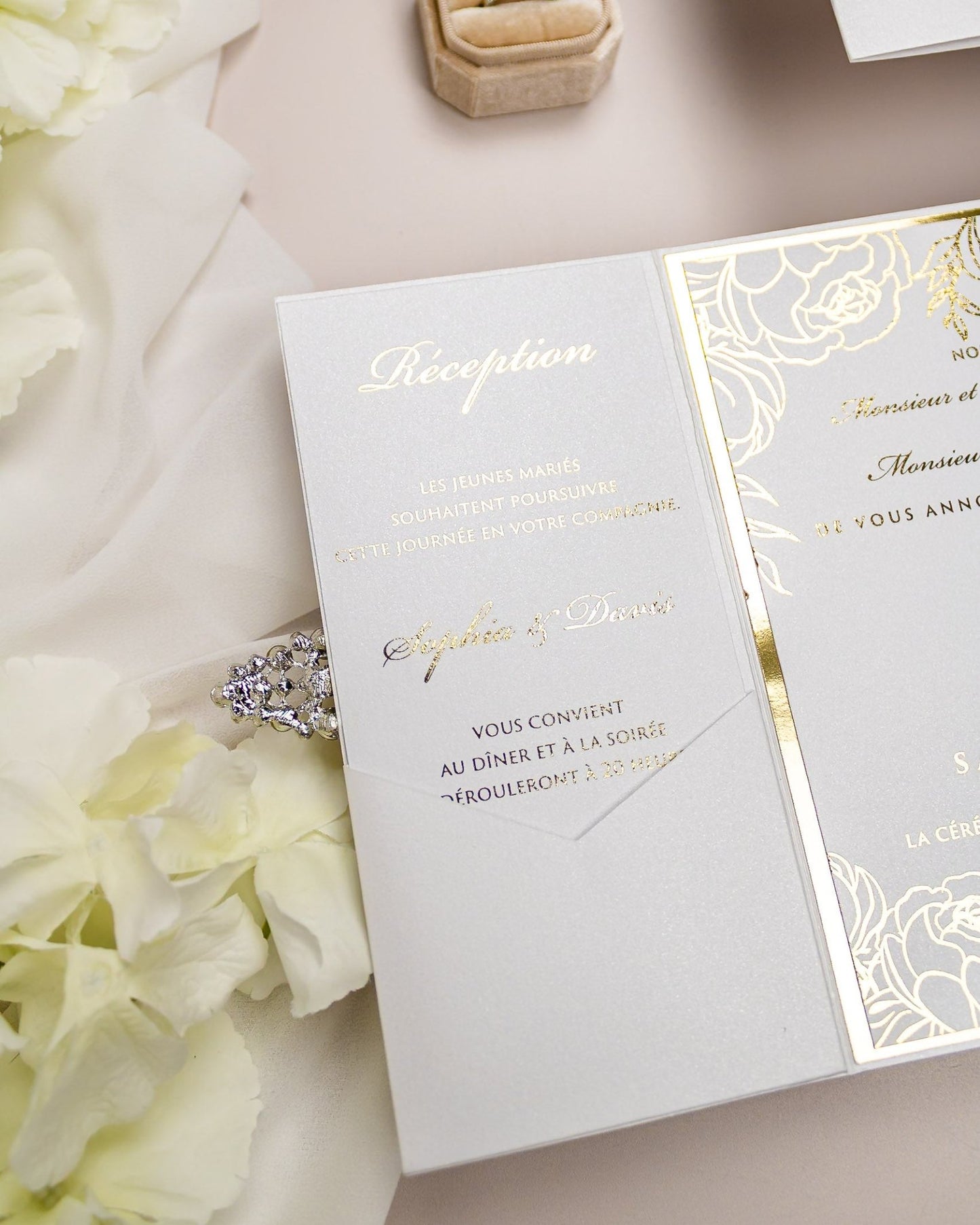 "Abella" - Faire-part de mariage chic, élégant et romantique avec dorure or - Wedding stationery - Création Luxe Carterie Studio