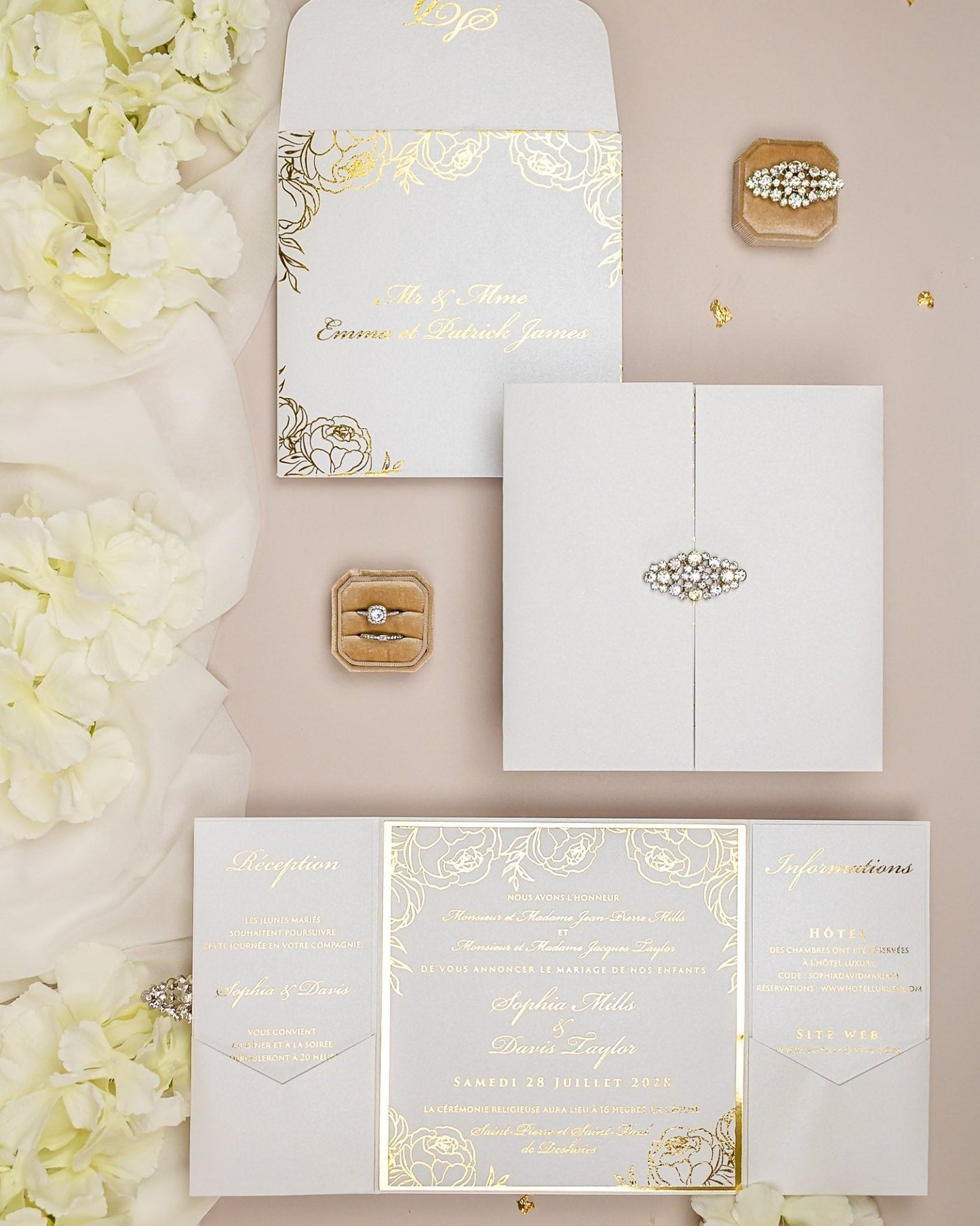 "Abella" - Faire-part de mariage chic, élégant et romantique avec dorure or - Wedding stationery - Création Luxe Carterie Studio