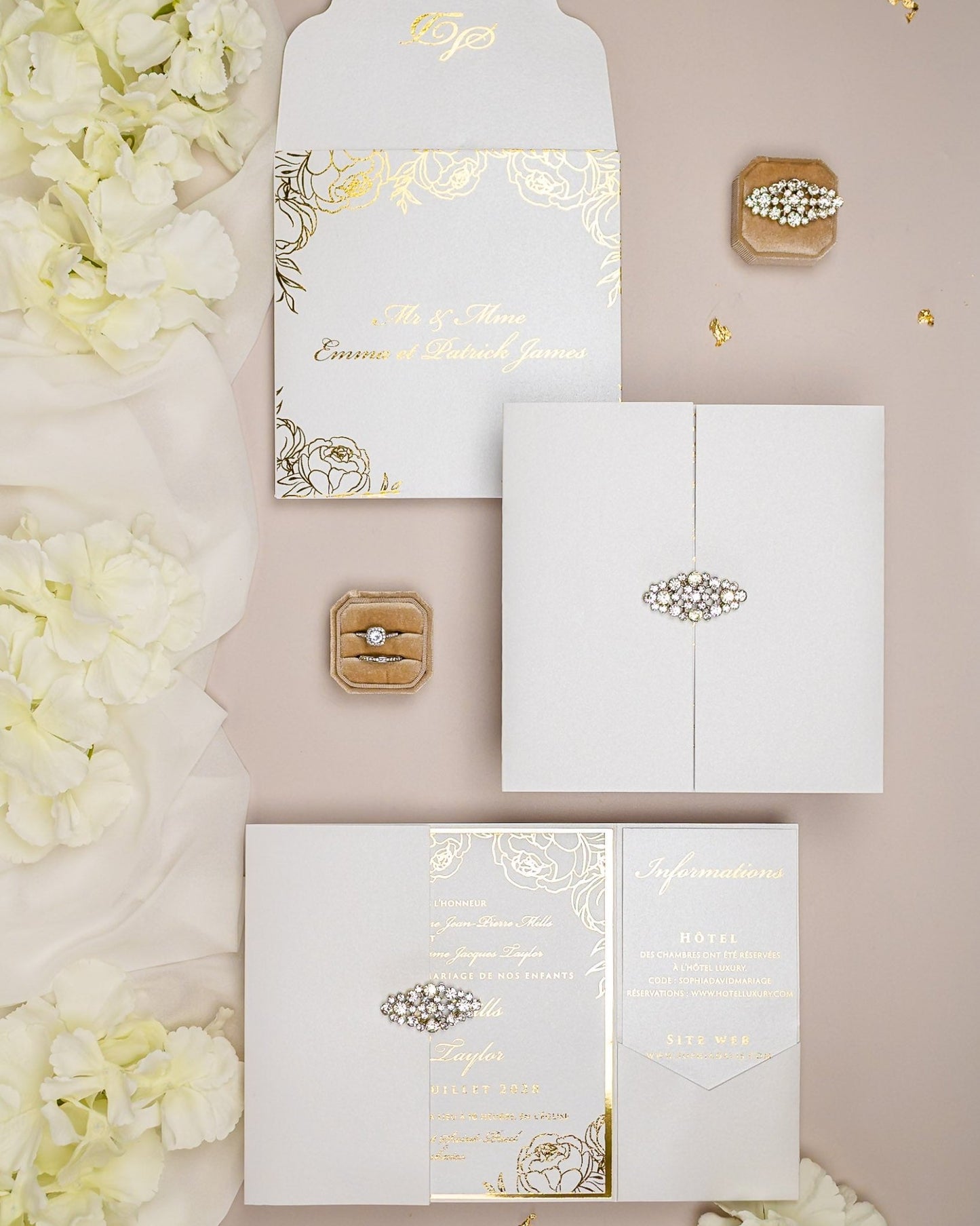 "Abella" - Faire-part de mariage chic, élégant et romantique avec dorure or - Wedding stationery - Création Luxe Carterie Studio