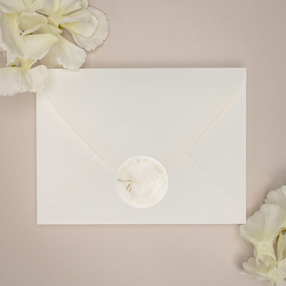 "Ada - Sticker" - Faire-part de mariage chic, élégant et romantique avec dorure or - Wedding stationery - Création Luxe Carterie Studio