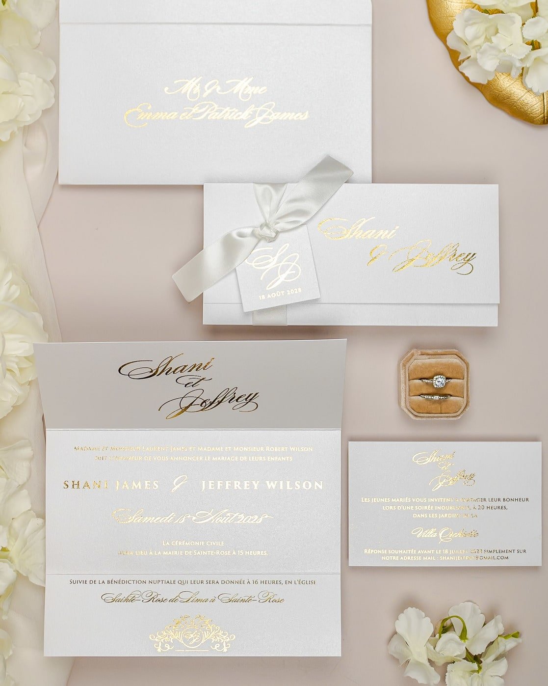 "Adèle" - Faire-part de mariage chic, élégant et romantique avec dorure or - Wedding stationery - Création Luxe Carterie Studio