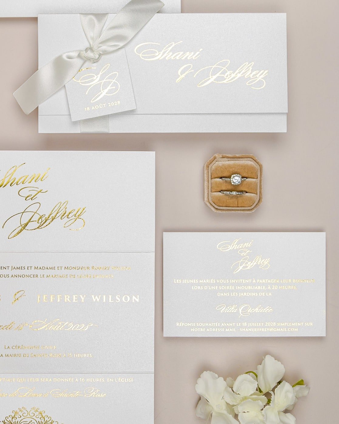 "Adèle" - Faire-part de mariage chic, élégant et romantique avec dorure or - Wedding stationery - Création Luxe Carterie Studio