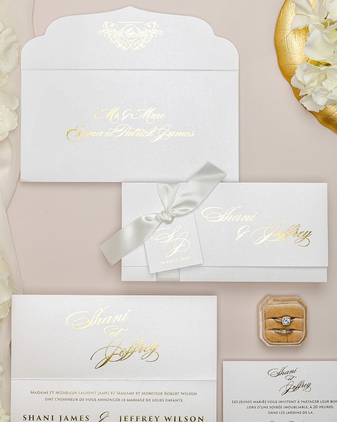 "Adèle" - Faire-part de mariage chic, élégant et romantique avec dorure or - Wedding stationery - Création Luxe Carterie Studio