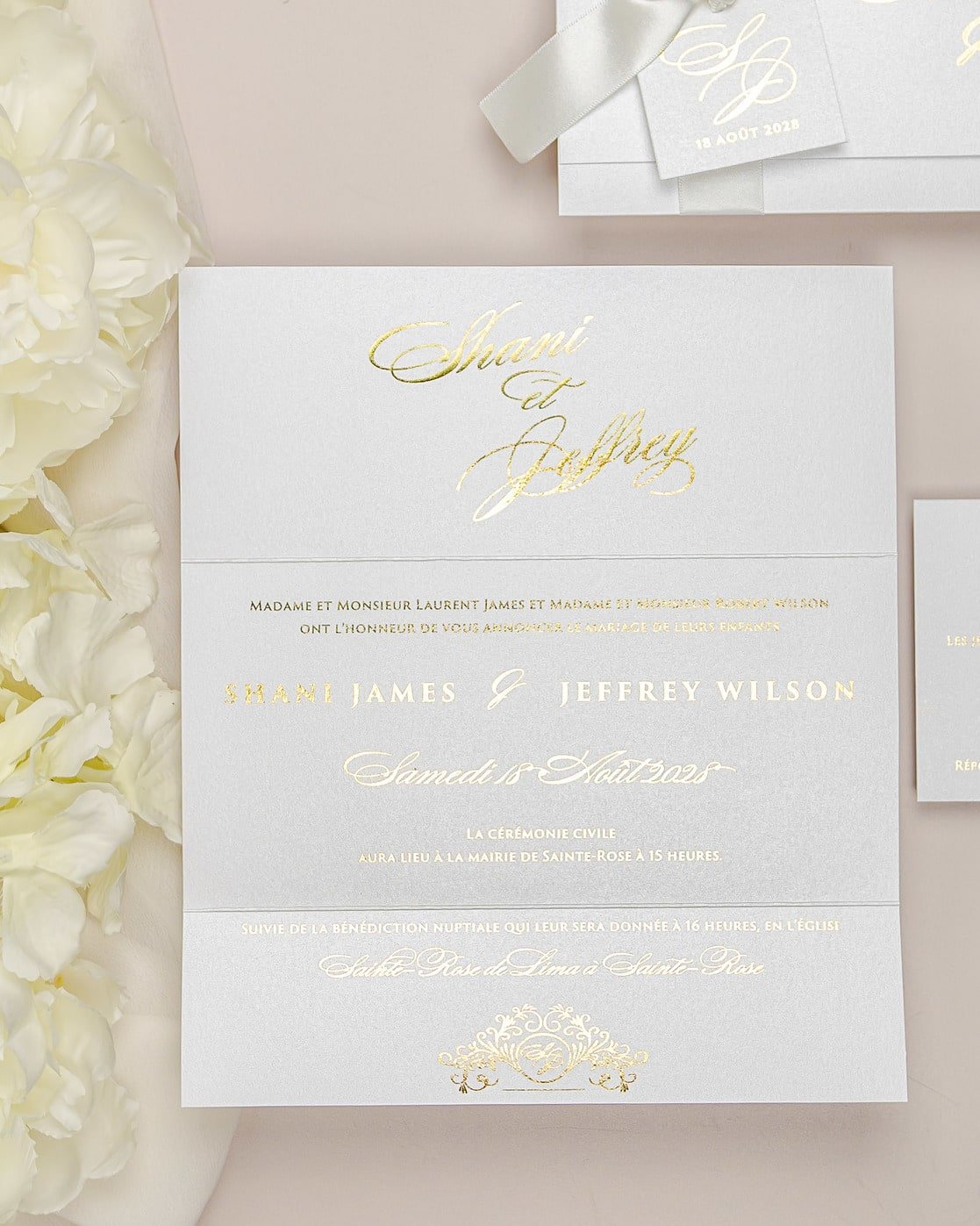 "Adèle" - Faire-part de mariage chic, élégant et romantique avec dorure or - Wedding stationery - Création Luxe Carterie Studio