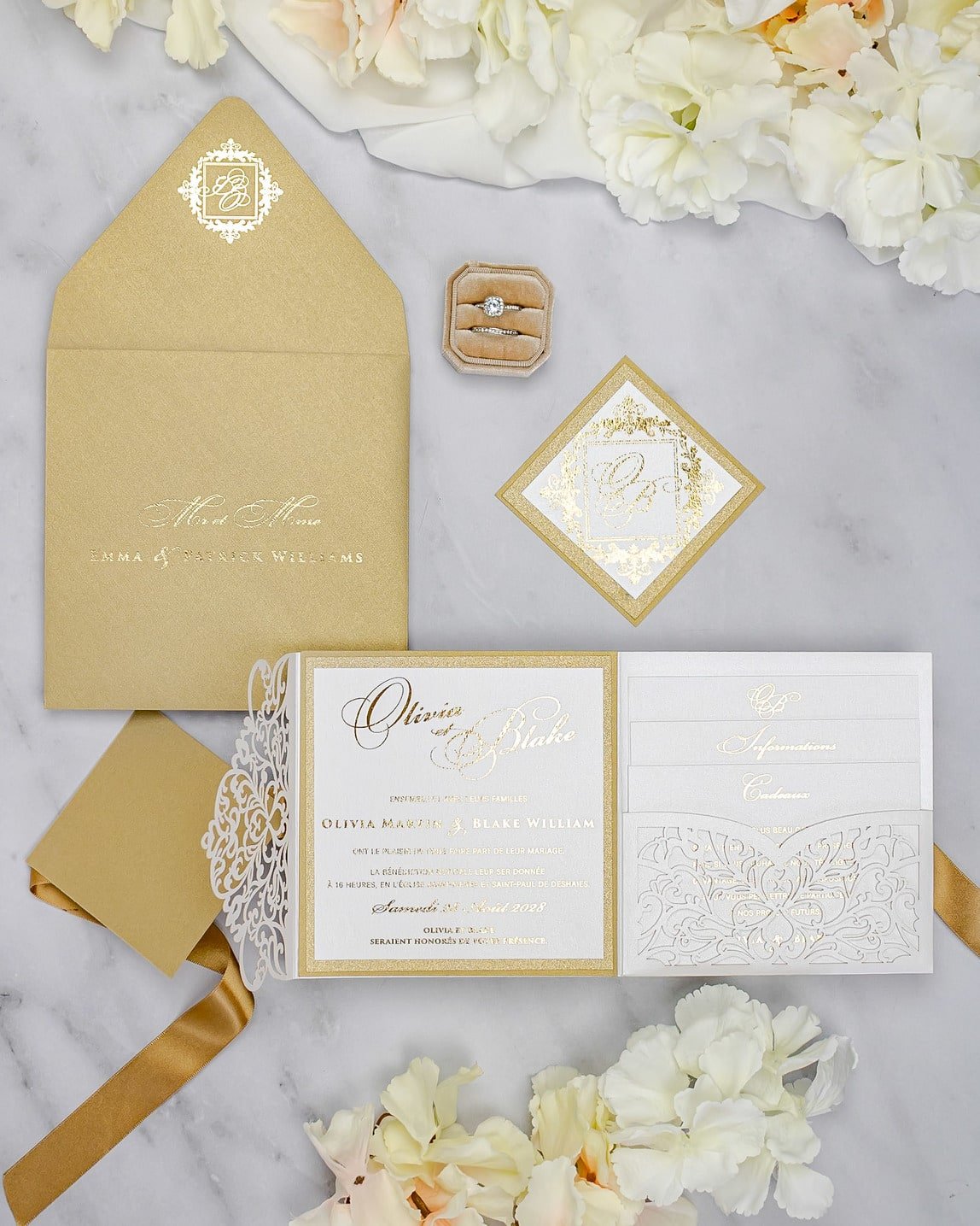 "Alexia" - Faire-part de mariage laser cut élégant et romantique avec dorure or - Wedding stationery - Création Luxe Carterie Studio