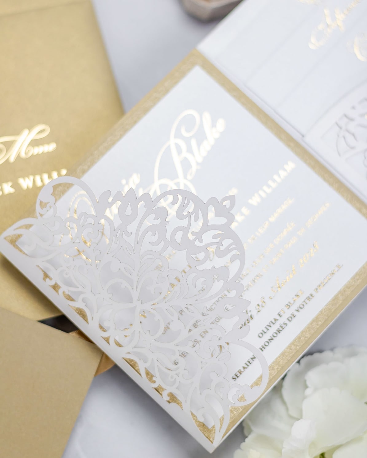 "Alexia" - Faire-part de mariage laser cut élégant et romantique avec dorure or - Wedding stationery - Création Luxe Carterie Studio
