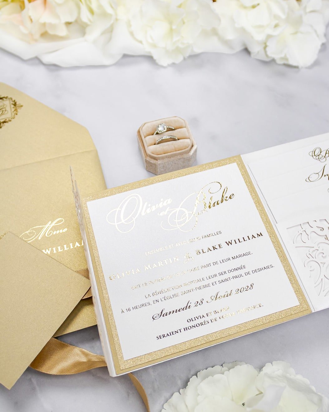 "Alexia" - Faire-part de mariage laser cut élégant et romantique avec dorure or - Wedding stationery - Création Luxe Carterie Studio