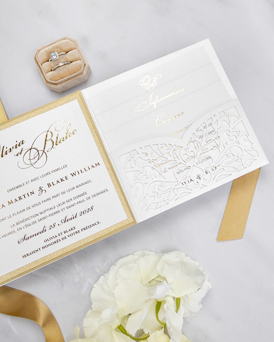 "Alexia" - Faire-part de mariage laser cut élégant et romantique avec dorure or - Wedding stationery - Création Luxe Carterie Studio