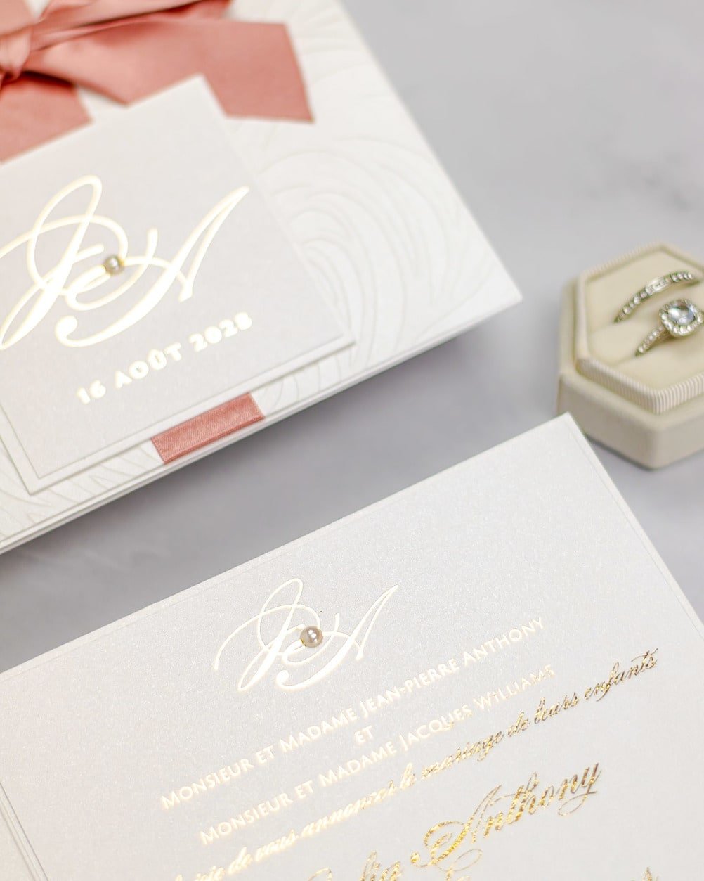 "Alice" - Faire-part de mariage chic, élégant et romantique avec dorure or - Wedding stationery - Création Luxe Carterie Studio