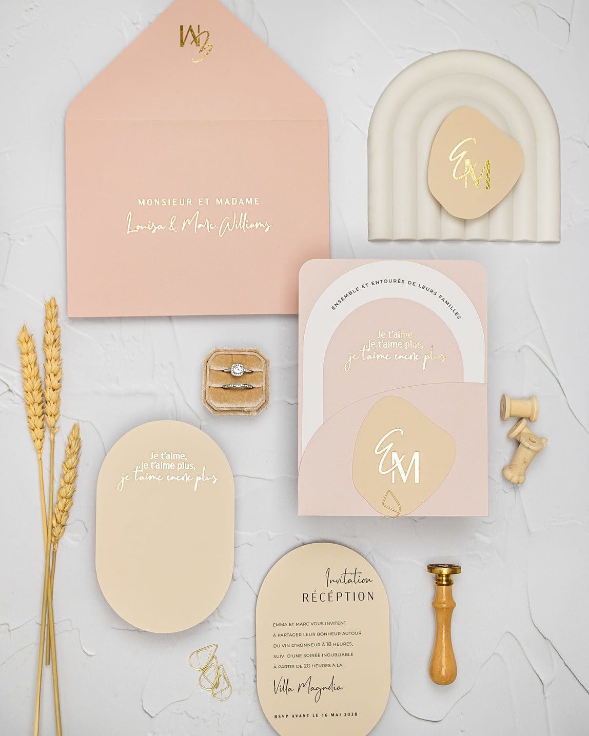 "Alina" - Faire-part de mariage moderne, chic et élégant avec dorure or – Wedding stationery - Création Luxe Carterie Studio