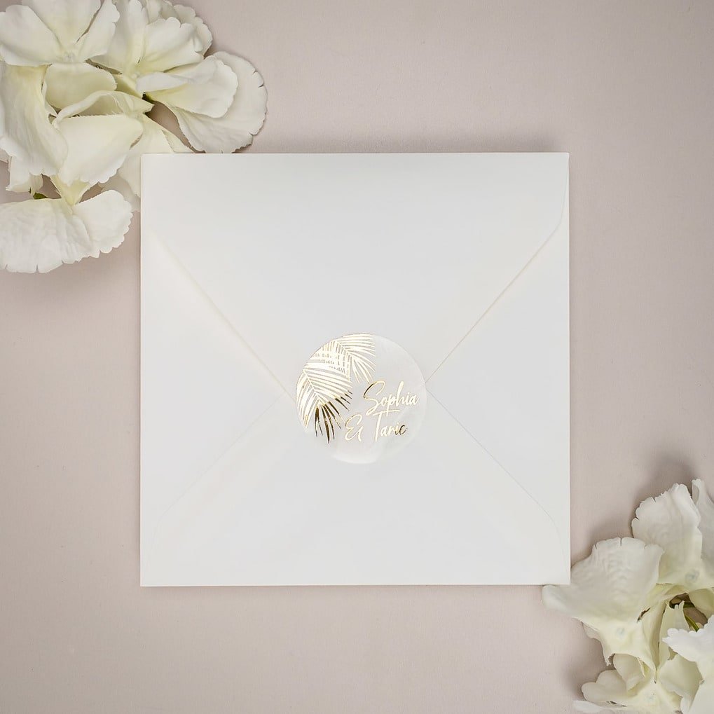 "Aloha - Sticker" - Faire-part de mariage chic, élégant et romantique avec dorure or - Wedding stationery - Création Luxe Carterie Studio