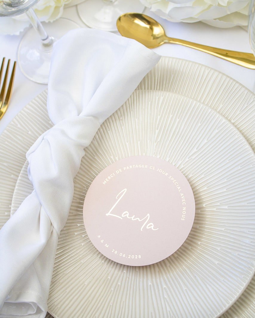 "Amandine - Marque-place" – Marque-place chic, élégant et romantique avec dorure or pour réception de mariage – Papeterie de mariage - Wedding stationery - Création Luxe Carterie Studio