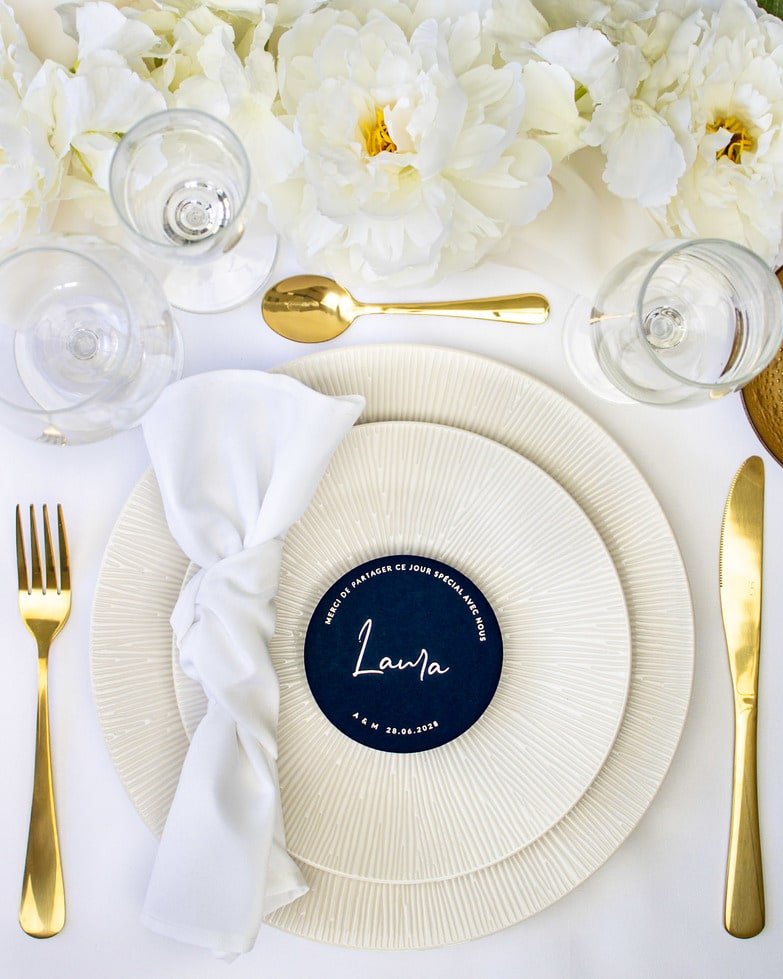 "Amandine - Marque-place" – Marque-place chic, élégant et romantique avec dorure or pour réception de mariage – Papeterie de mariage - Wedding stationery - Création Luxe Carterie Studio