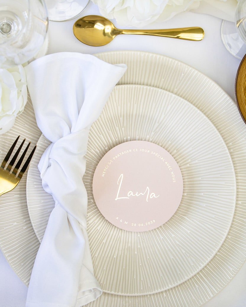 "Amandine - Marque-place" – Marque-place chic, élégant et romantique avec dorure or pour réception de mariage – Papeterie de mariage - Wedding stationery - Création Luxe Carterie Studio