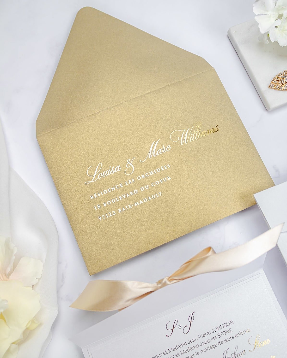 "Amaryllis" - Faire-part de mariage chic, élégant et romantique avec dorure or - Wedding stationery - Création Luxe Carterie Studio