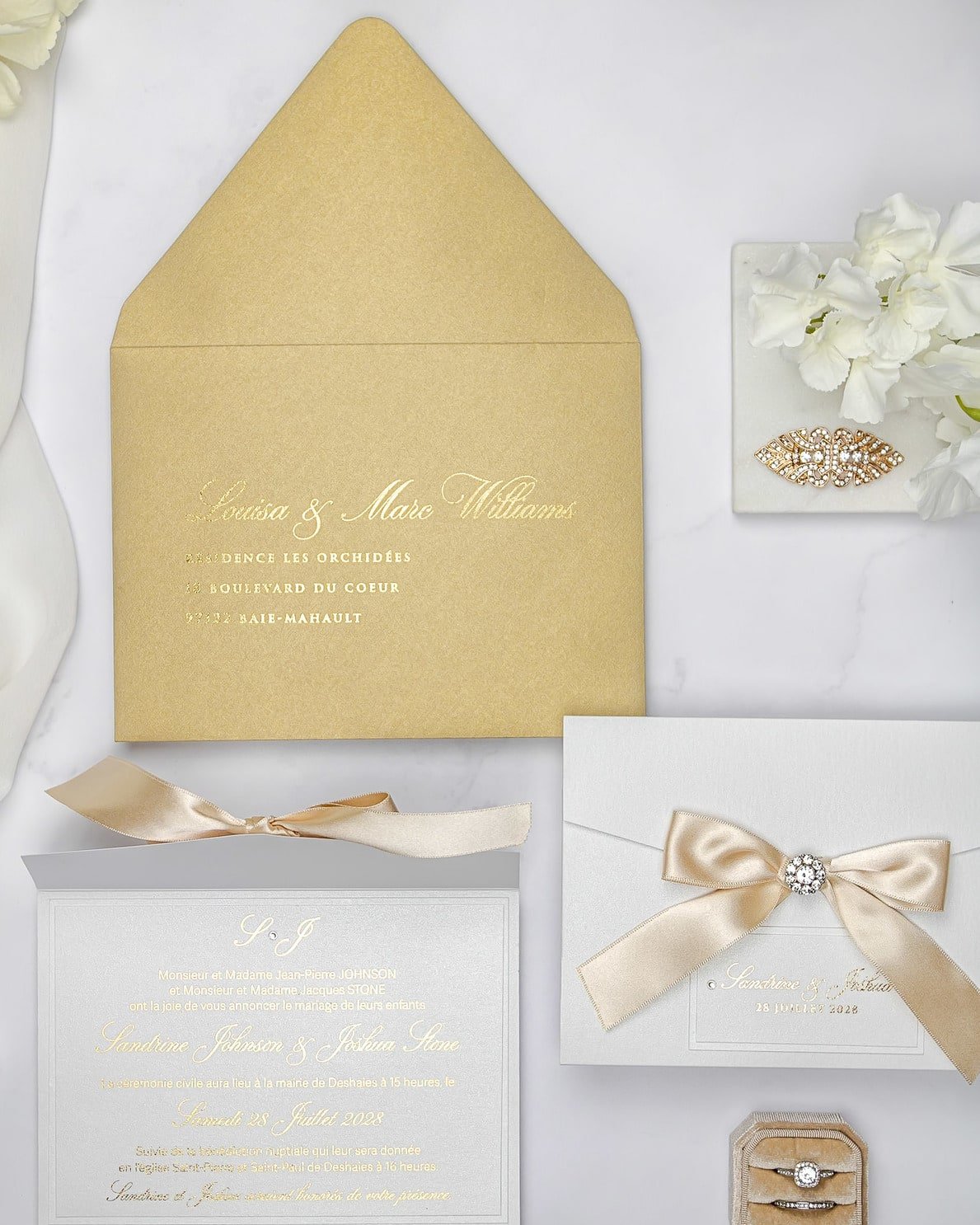 "Amaryllis" - Faire-part de mariage chic, élégant et romantique avec dorure or - Wedding stationery - Création Luxe Carterie Studio