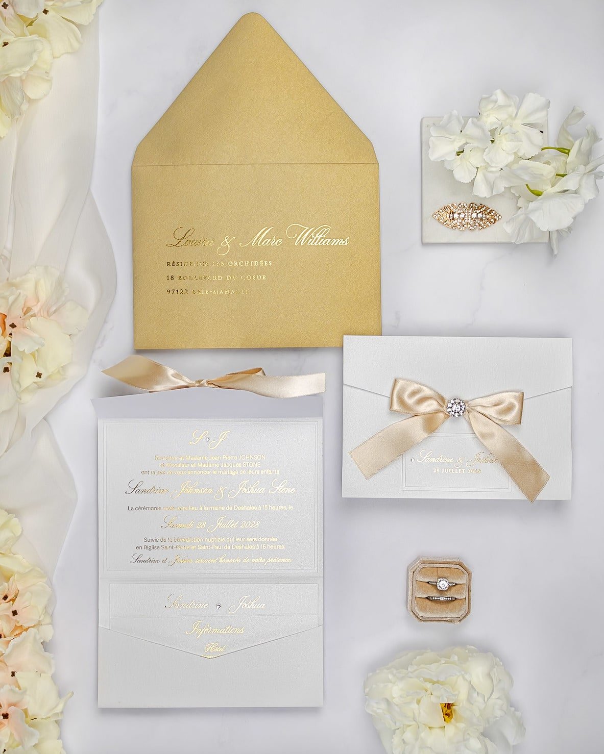 "Amaryllis" - Faire-part de mariage chic, élégant et romantique avec dorure or - Wedding stationery - Création Luxe Carterie Studio