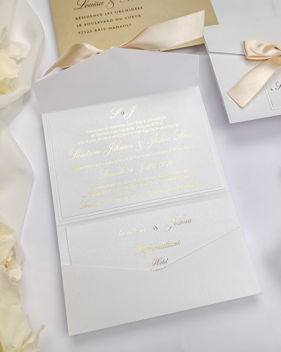 "Amaryllis" - Faire-part de mariage chic, élégant et romantique avec dorure or - Wedding stationery - Création Luxe Carterie Studio