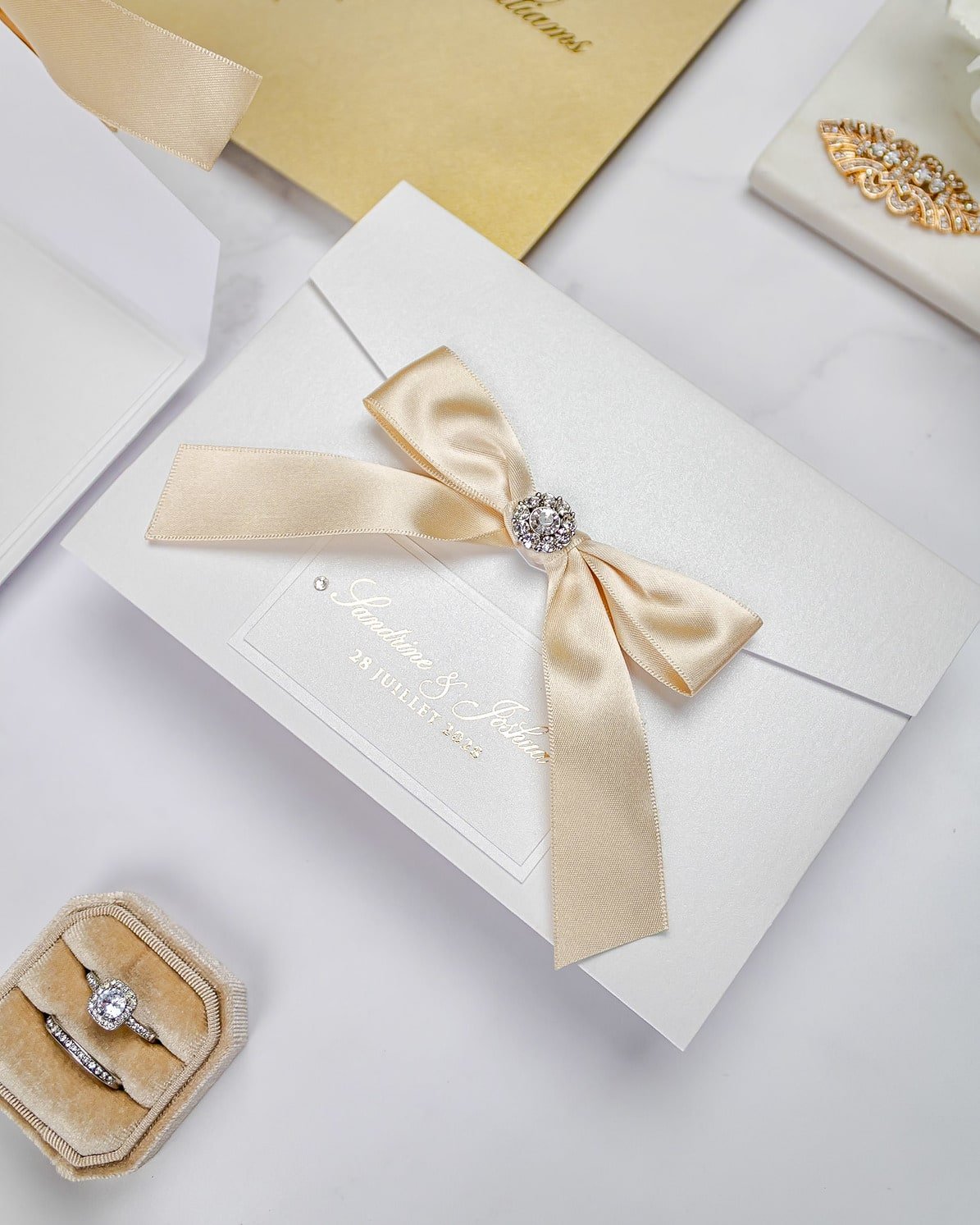"Amaryllis" - Faire-part de mariage chic, élégant et romantique avec dorure or - Wedding stationery - Création Luxe Carterie Studio