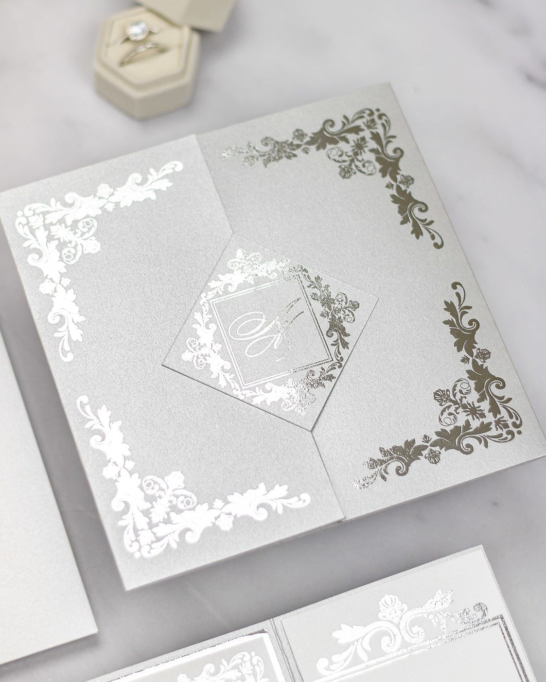 "Amber" - Faire-part de mariage luxueux, chic et élégant avec dorure argent – Wedding stationery - Création Luxe Carterie Studio