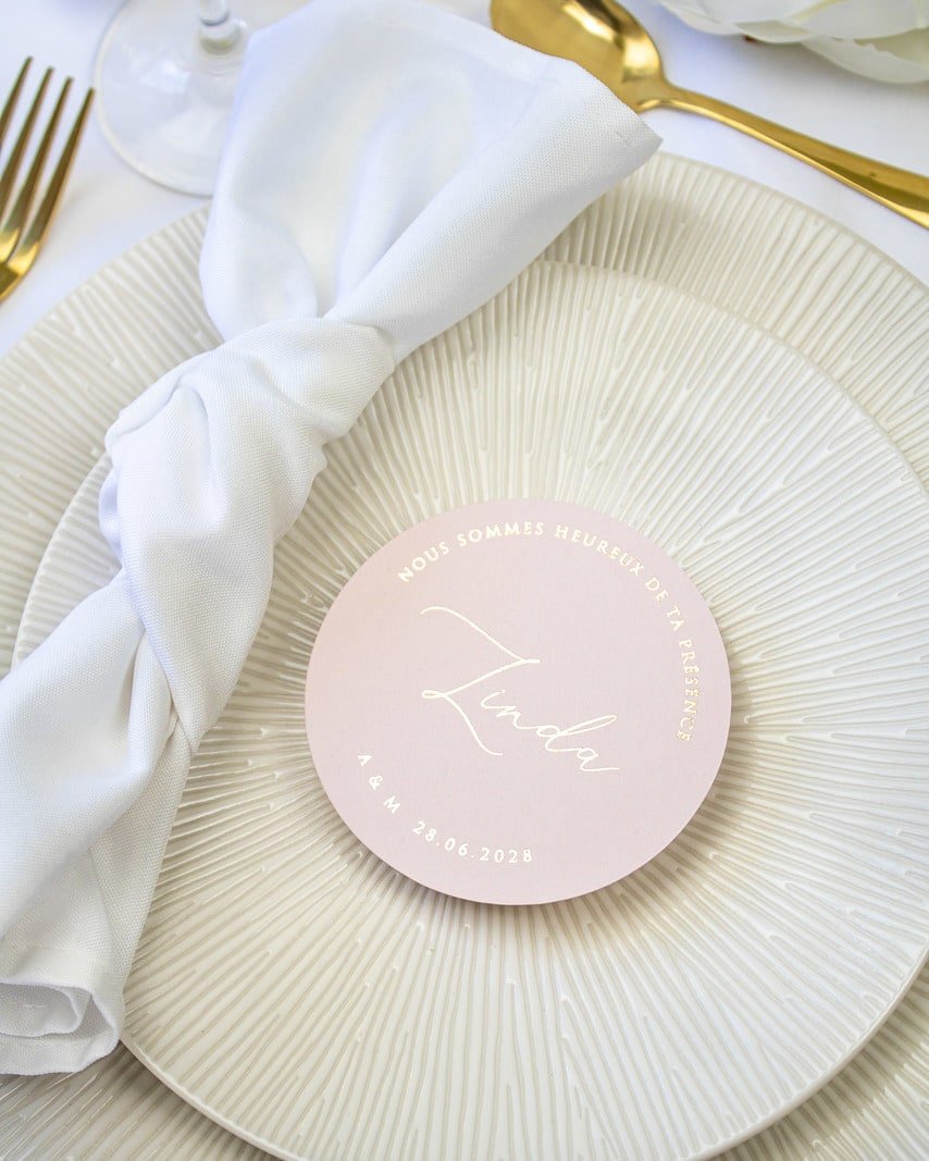 "Ambre - Marque-place" – Marque-place chic, élégant et romantique avec dorure or pour réception de mariage – Papeterie de mariage - Wedding stationery - Création Luxe Carterie Studio