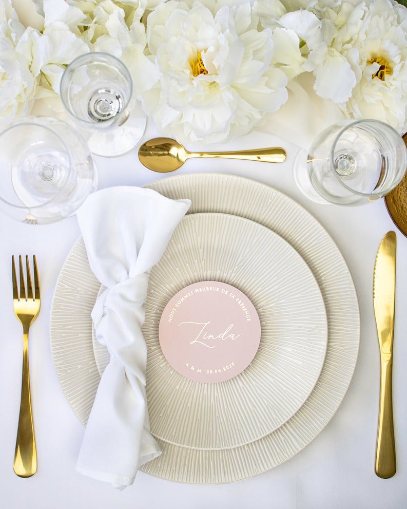 "Ambre - Marque-place" – Marque-place chic, élégant et romantique avec dorure or pour réception de mariage – Papeterie de mariage - Wedding stationery - Création Luxe Carterie Studio