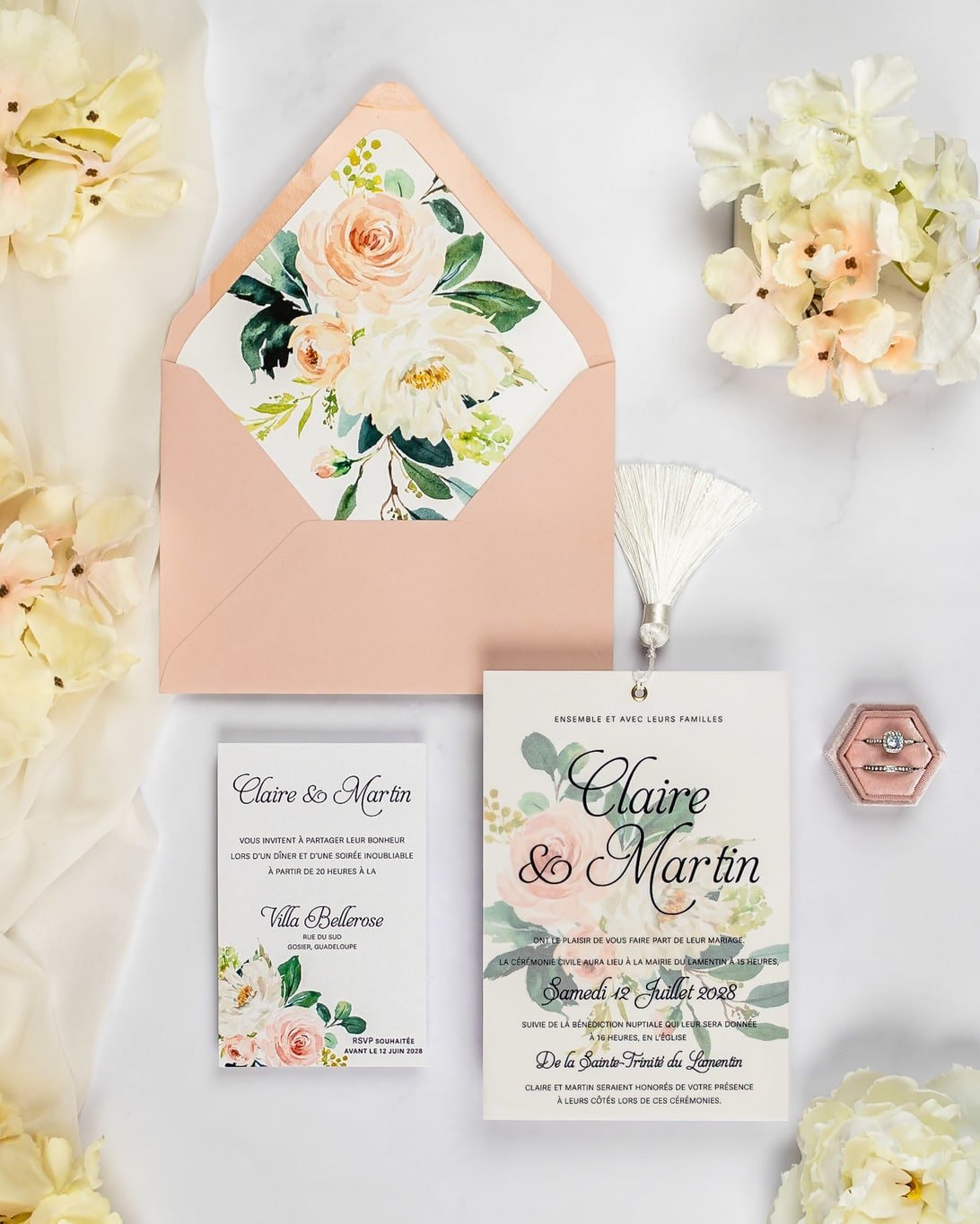 "Amour" - Faire-part de mariage fleuris élégant et romantique avec dorure or - Wedding stationery - Création Luxe Carterie Studio