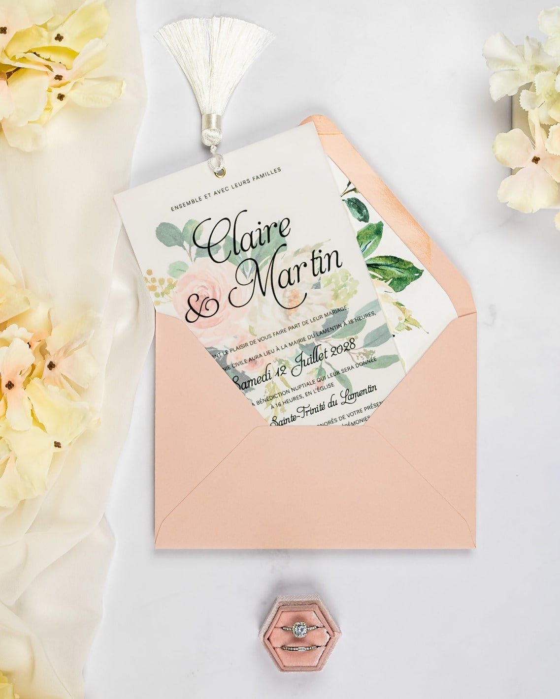 "Amour" - Faire-part de mariage fleuris élégant et romantique avec dorure or - Wedding stationery - Création Luxe Carterie Studio