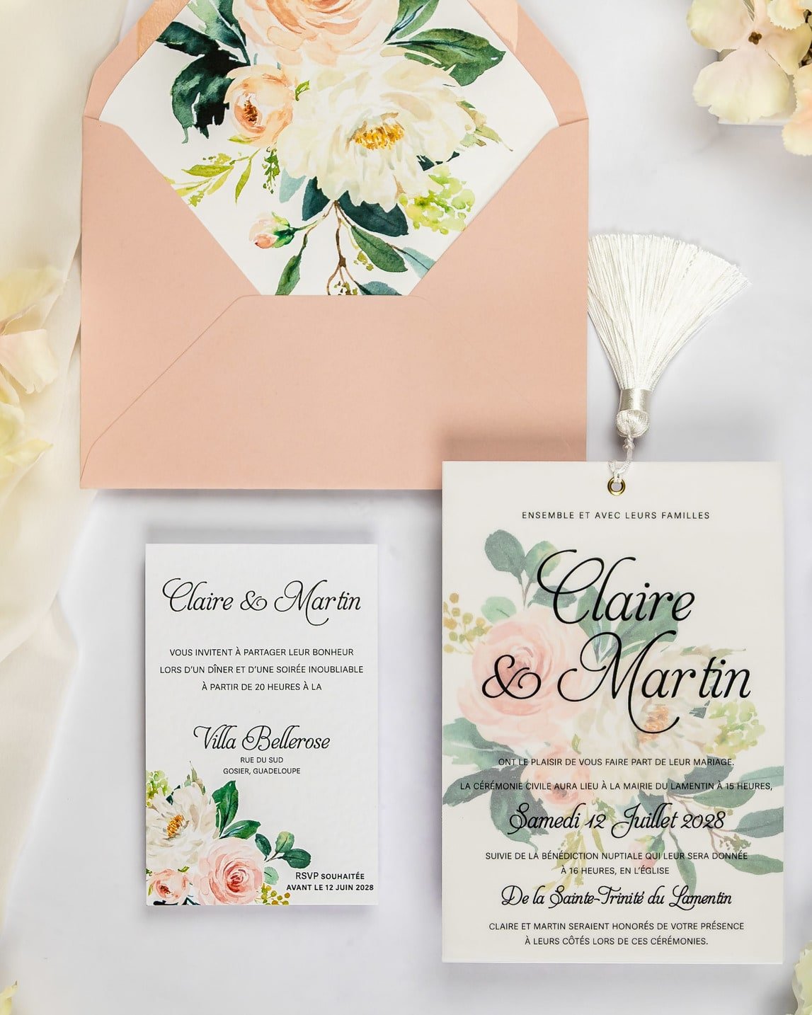 "Amour" - Faire-part de mariage fleuris élégant et romantique avec dorure or - Wedding stationery - Création Luxe Carterie Studio