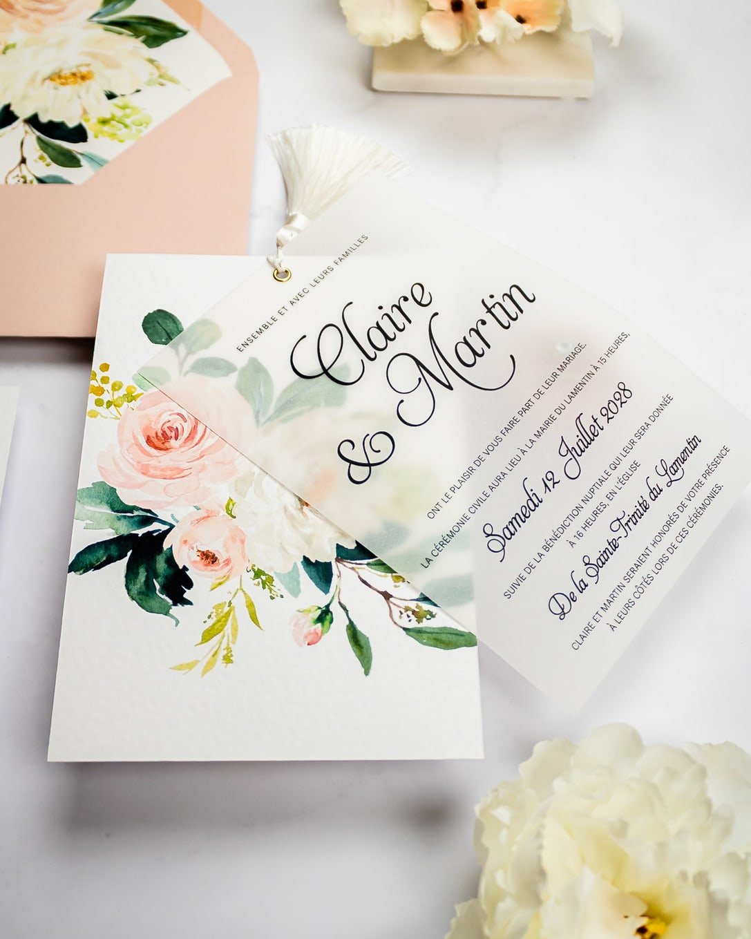 "Amour" - Faire-part de mariage fleuris élégant et romantique avec dorure or - Wedding stationery - Création Luxe Carterie Studio