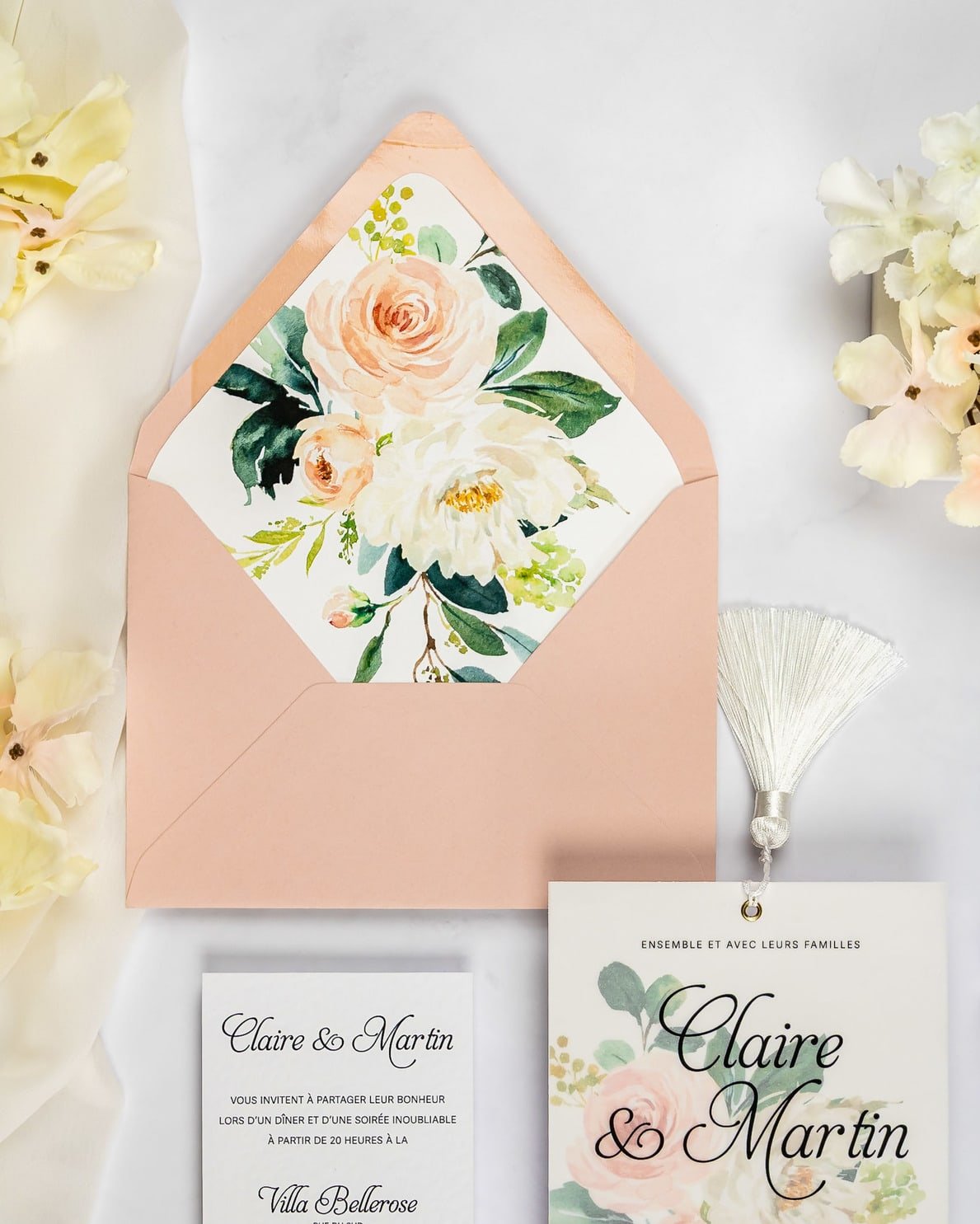 "Amour" - Faire-part de mariage fleuris élégant et romantique avec dorure or - Wedding stationery - Création Luxe Carterie Studio