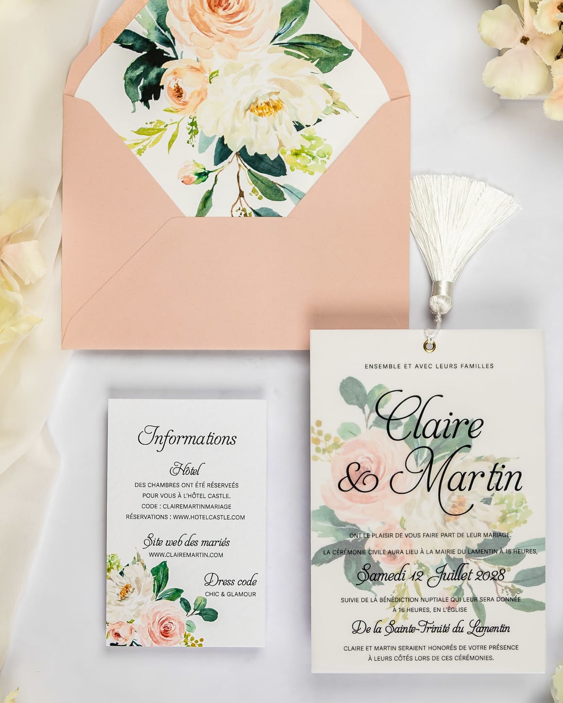 "Amour" - Faire-part de mariage fleuris élégant et romantique avec dorure or - Wedding stationery - Création Luxe Carterie Studio