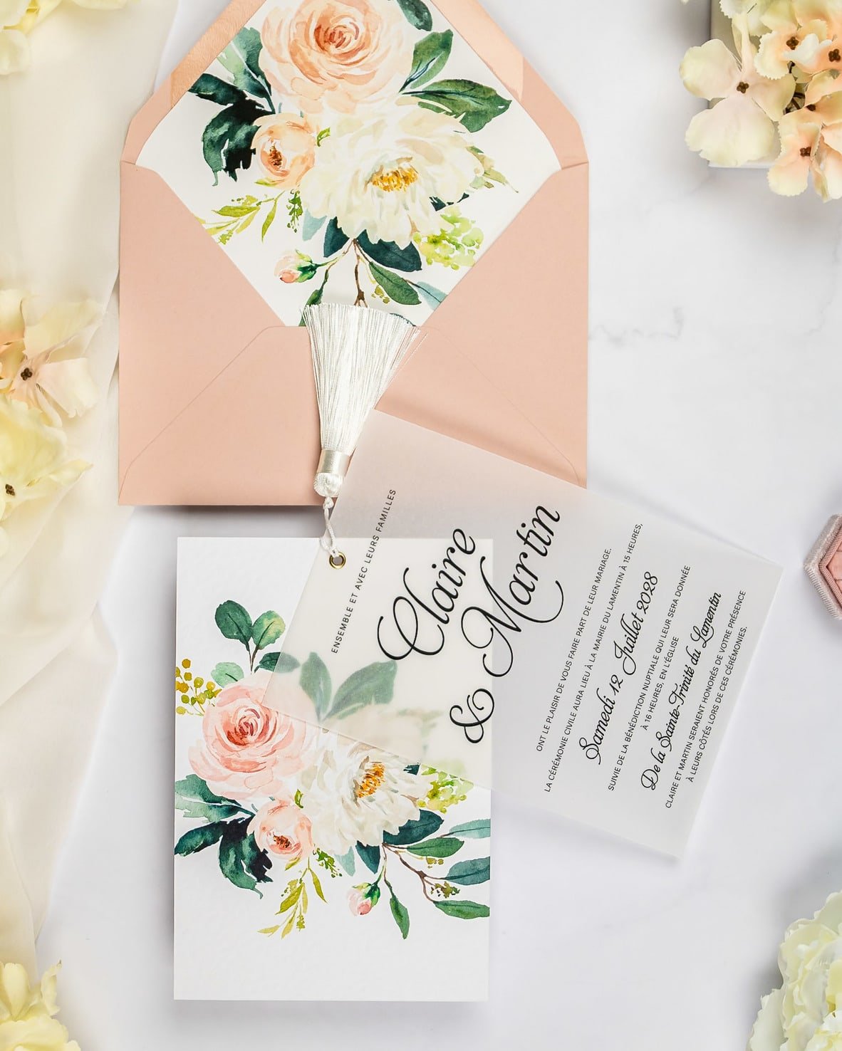 "Amour" - Faire-part de mariage fleuris élégant et romantique avec dorure or - Wedding stationery - Création Luxe Carterie Studio