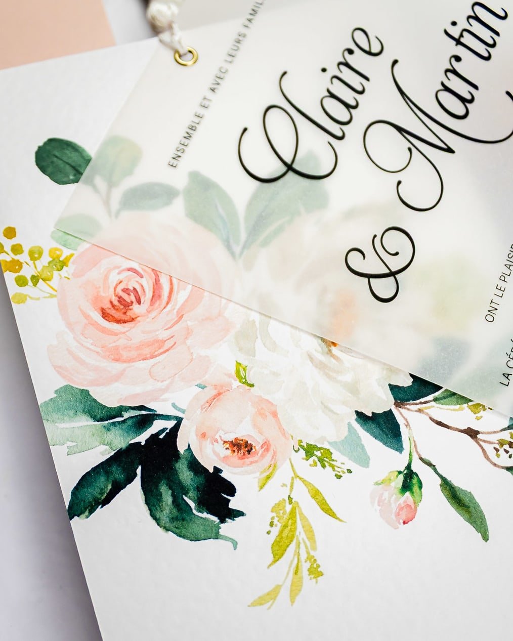 "Amour" - Faire-part de mariage fleuris élégant et romantique avec dorure or - Wedding stationery - Création Luxe Carterie Studio