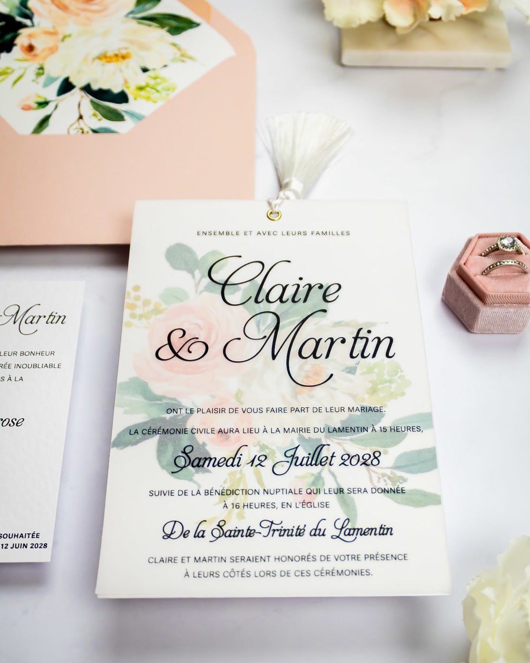 "Amour" - Faire-part de mariage fleuris élégant et romantique avec dorure or - Wedding stationery - Création Luxe Carterie Studio