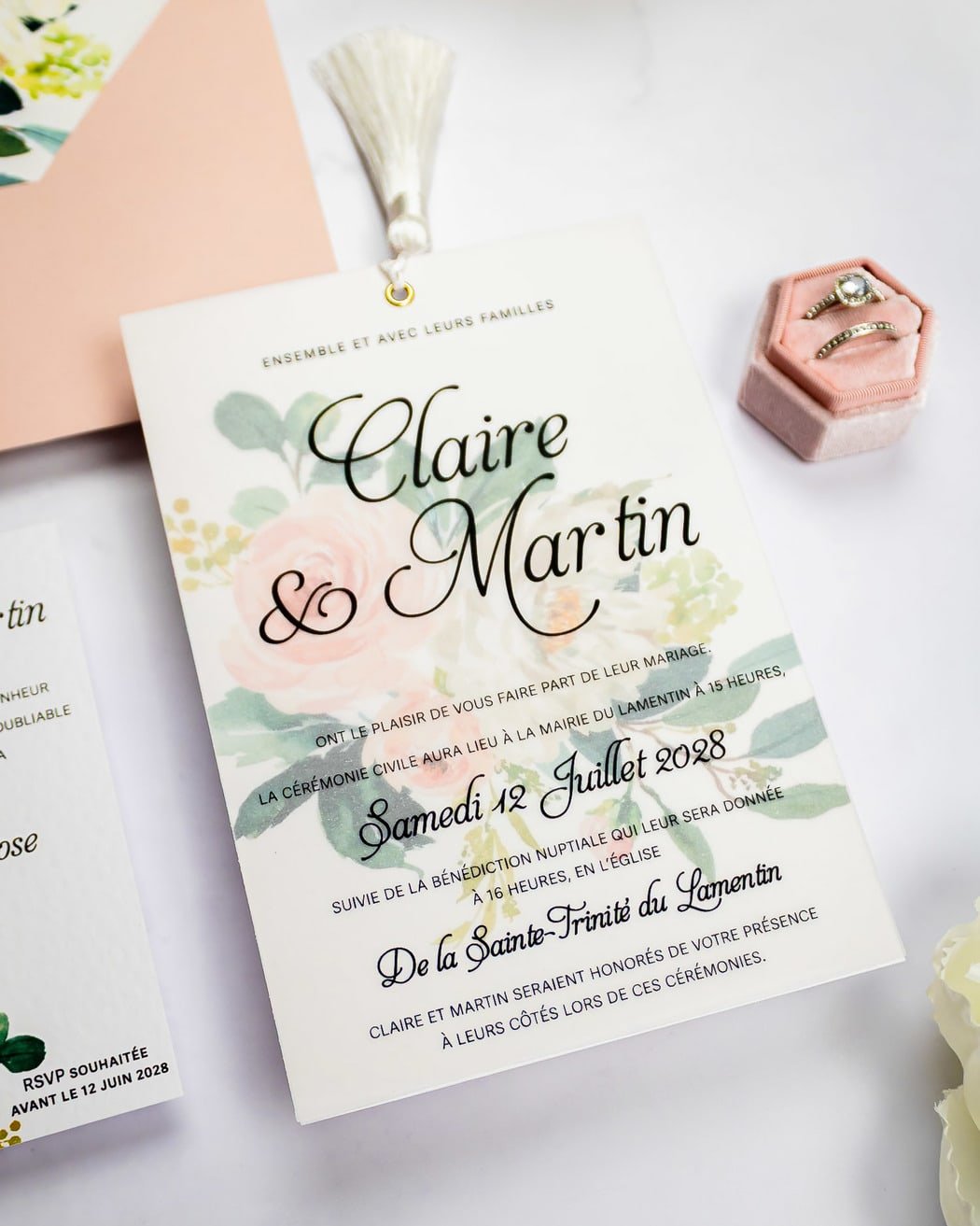 "Amour" - Faire-part de mariage fleuris élégant et romantique avec dorure or - Wedding stationery - Création Luxe Carterie Studio