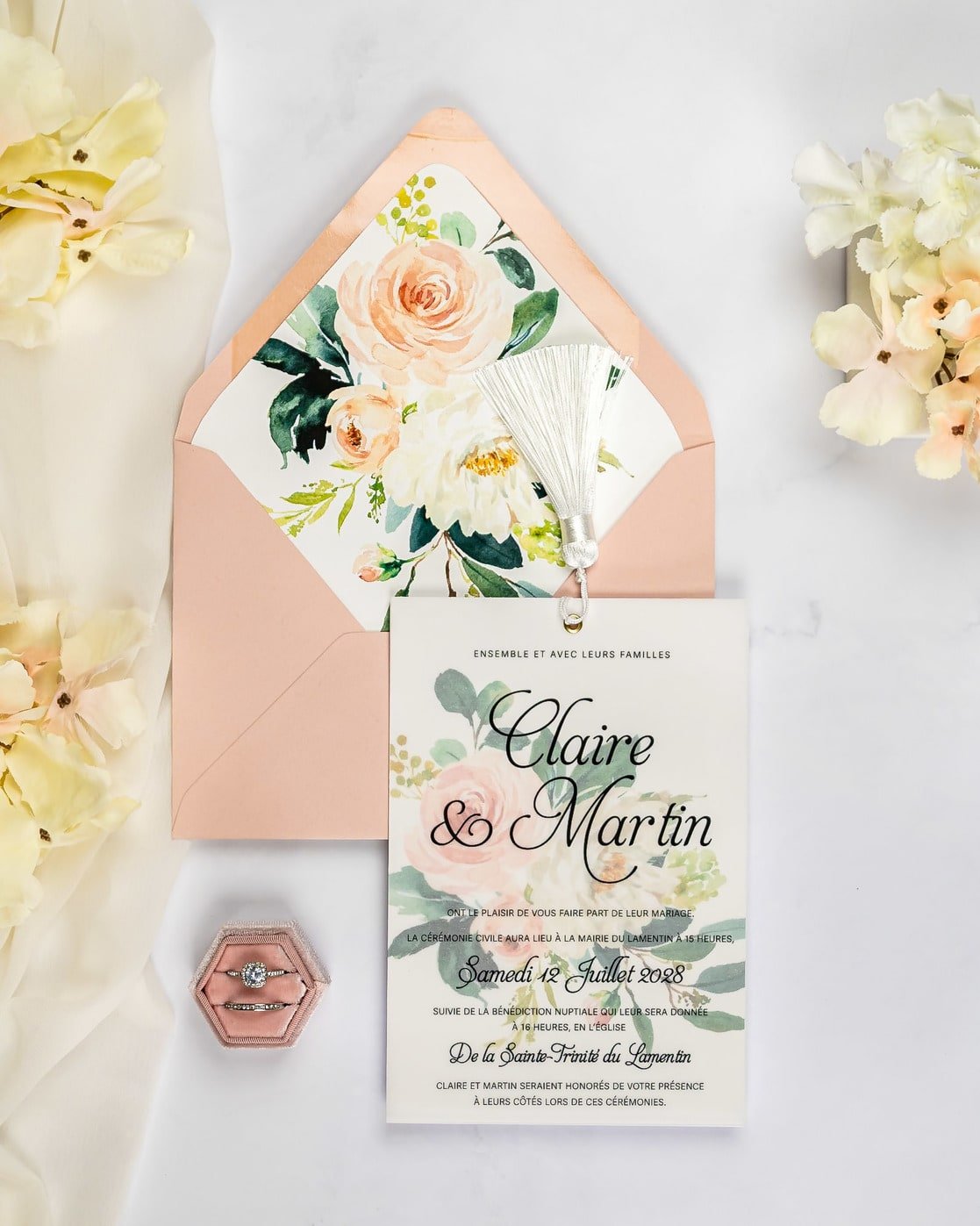 "Amour" - Faire-part de mariage fleuris élégant et romantique avec dorure or - Wedding stationery - Création Luxe Carterie Studio