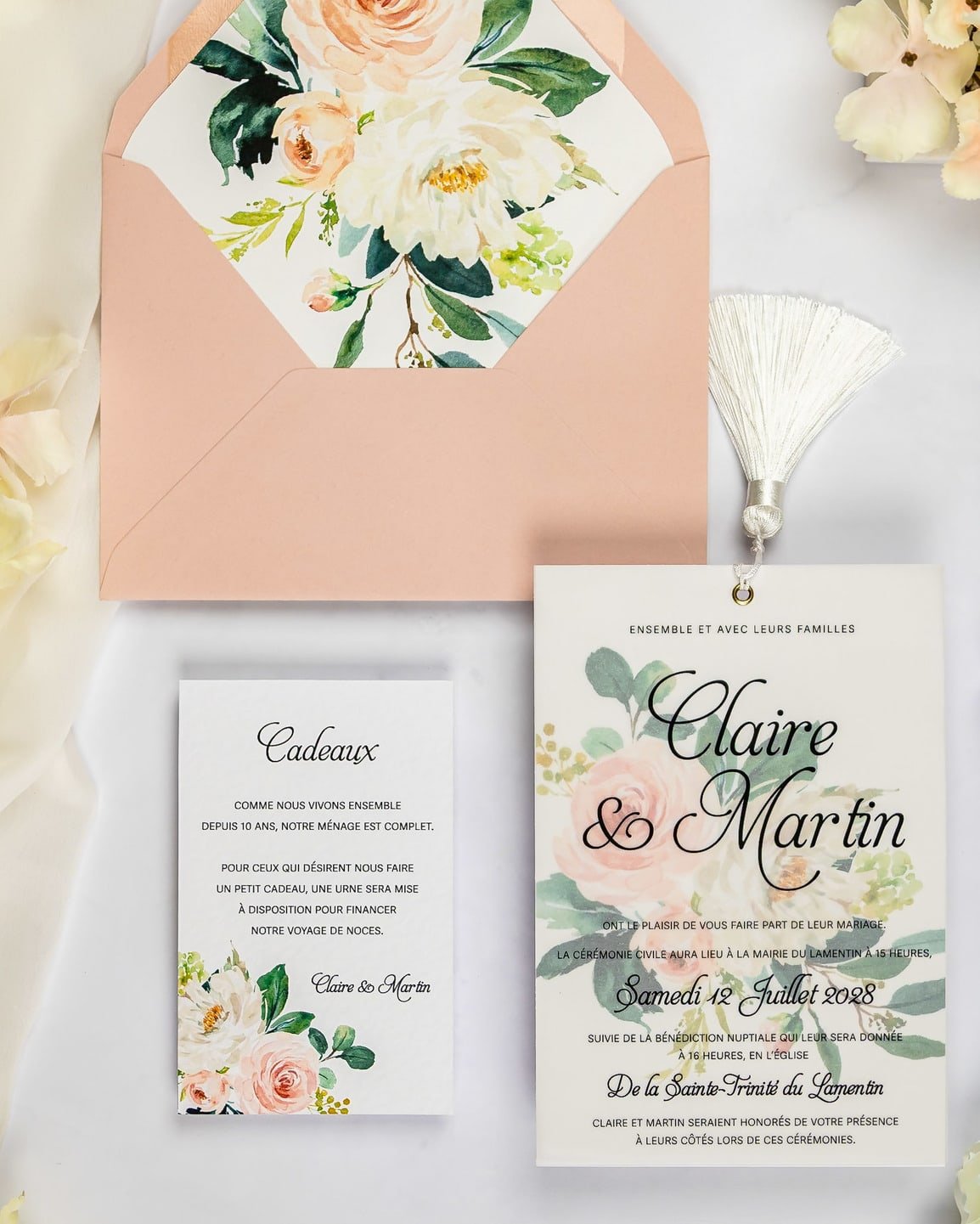 "Amour" - Faire-part de mariage fleuris élégant et romantique avec dorure or - Wedding stationery - Création Luxe Carterie Studio
