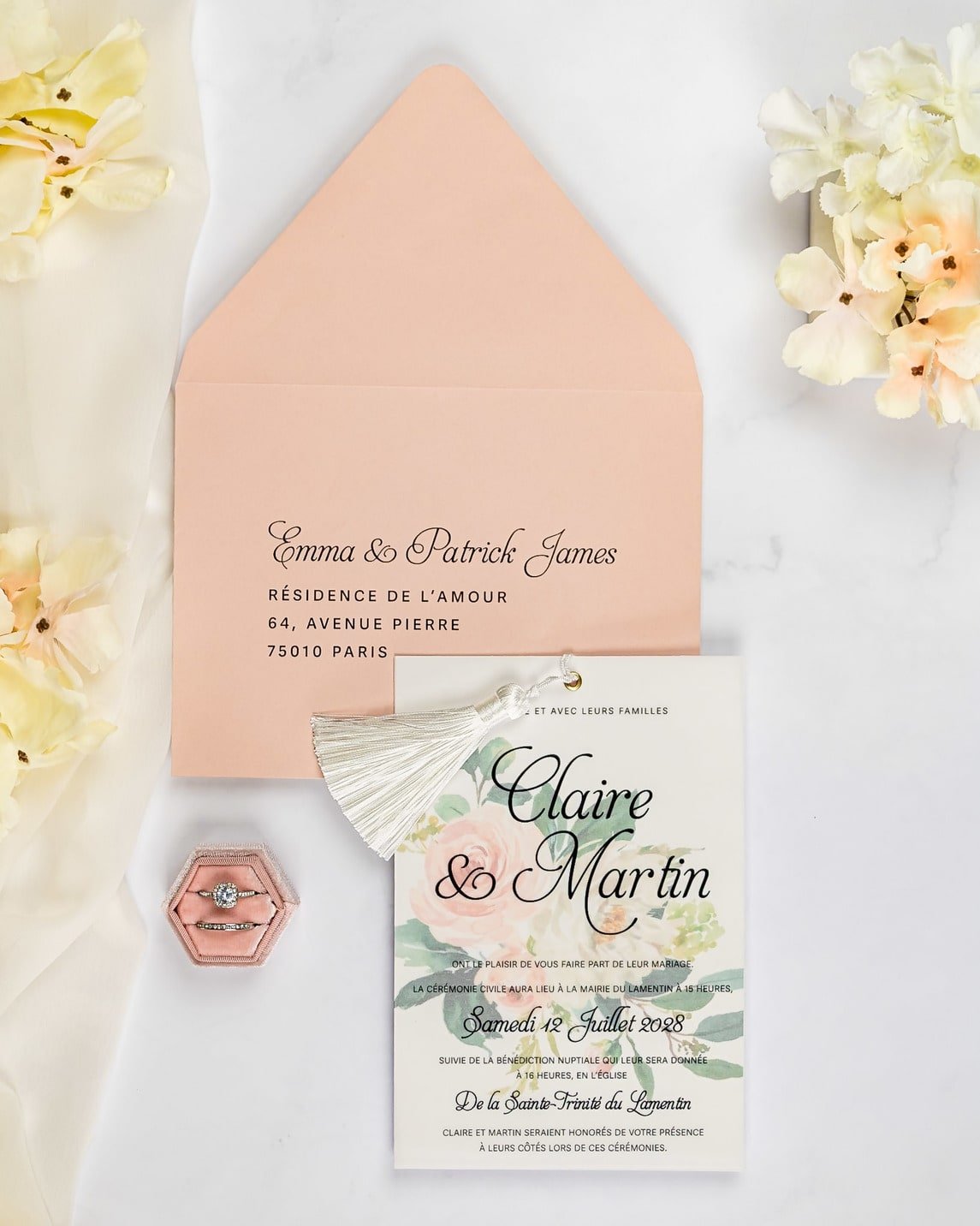 "Amour" - Faire-part de mariage fleuris élégant et romantique avec dorure or - Wedding stationery - Création Luxe Carterie Studio