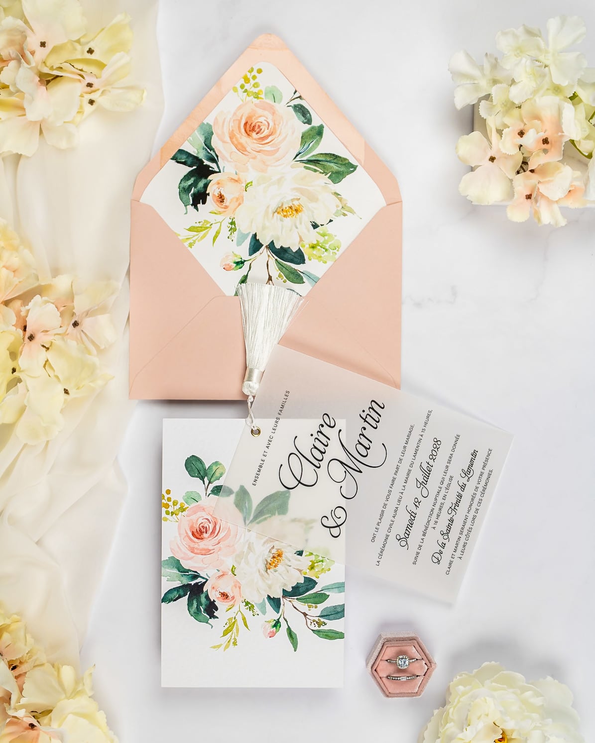 "Amour" - Faire-part de mariage fleuris élégant et romantique avec dorure or - Wedding stationery - Création Luxe Carterie Studio