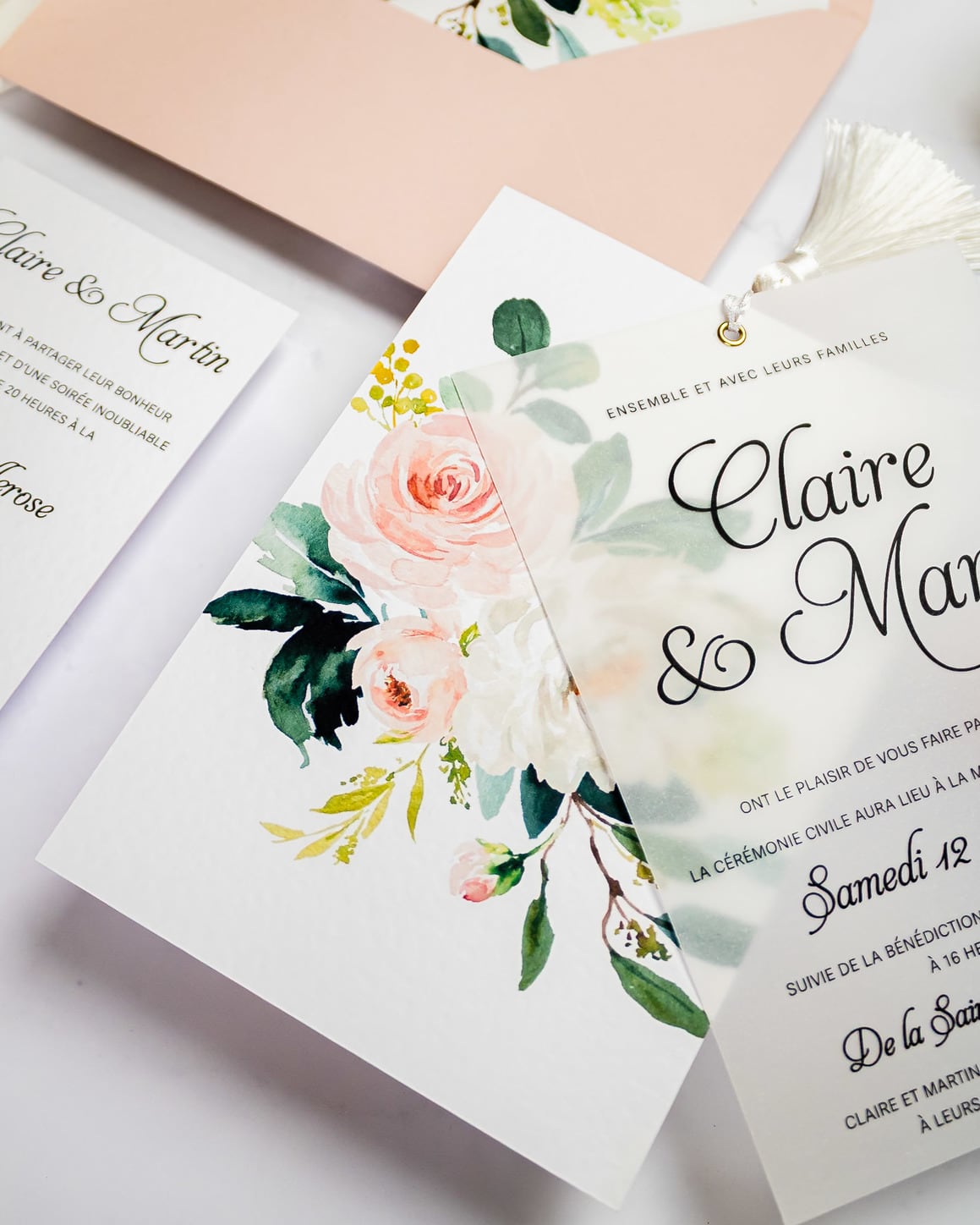 "Amour" - Faire-part de mariage fleuris élégant et romantique avec dorure or - Wedding stationery - Création Luxe Carterie Studio