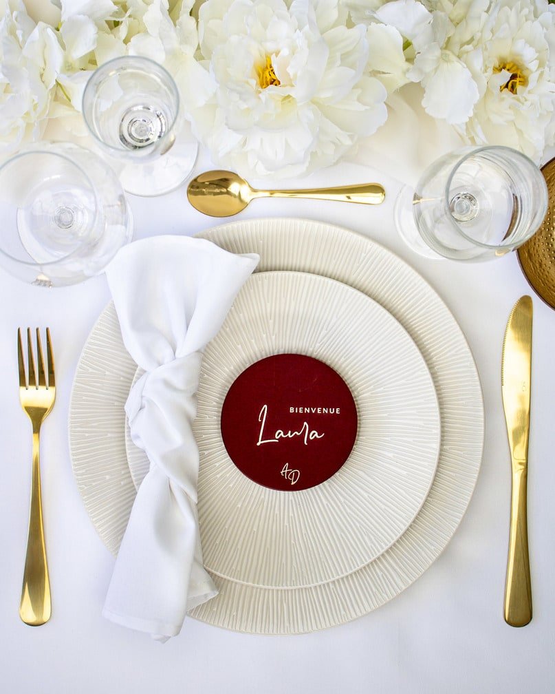 "Ana - Marque-place" – Marque-place chic, élégant et romantique avec dorure or pour réception de mariage – Papeterie de mariage - Wedding stationery - Création Luxe Carterie Studio