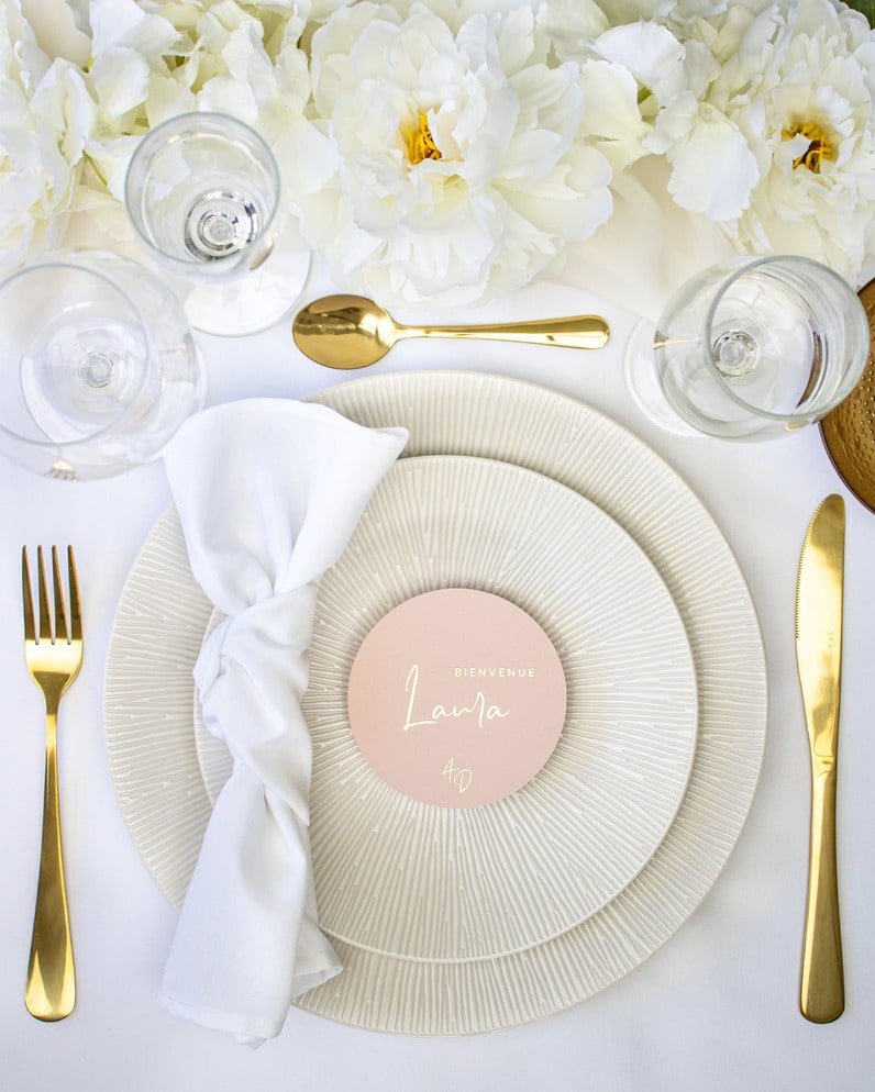 "Ana - Marque-place" – Marque-place chic, élégant et romantique avec dorure or pour réception de mariage – Papeterie de mariage - Wedding stationery - Création Luxe Carterie Studio