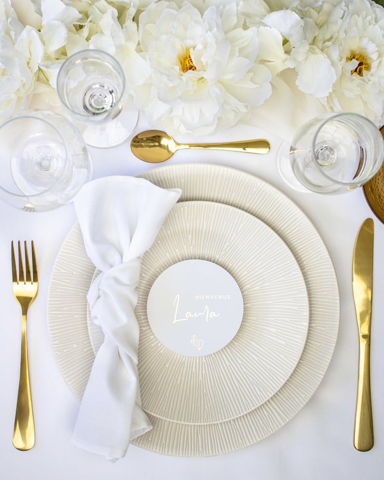 "Ana - Marque-place" – Marque-place chic, élégant et romantique avec dorure or pour réception de mariage – Papeterie de mariage - Wedding stationery - Création Luxe Carterie Studio