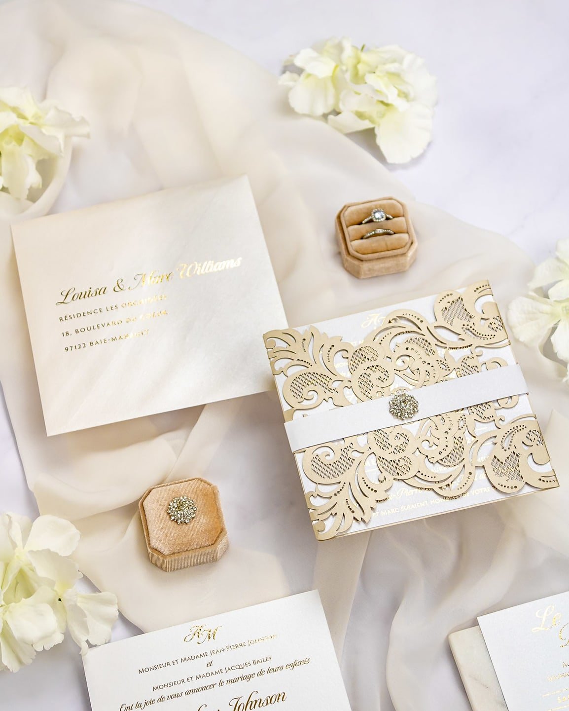 "Anastasia" - Faire-part de mariage laser cut élégant et romantique avec dorure or - Wedding stationery - Création Luxe Carterie Studio