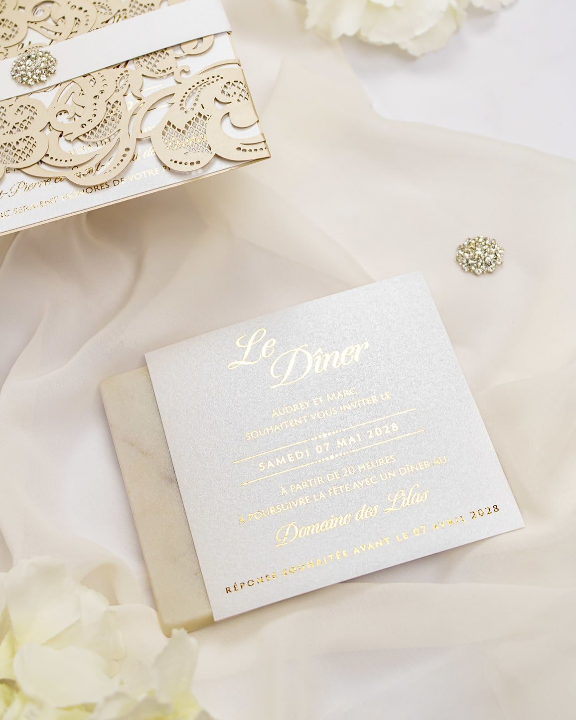 "Anastasia" - Faire-part de mariage laser cut élégant et romantique avec dorure or - Wedding stationery - Création Luxe Carterie Studio