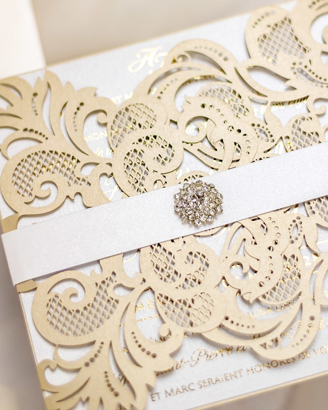 "Anastasia" - Faire-part de mariage laser cut élégant et romantique avec dorure or - Wedding stationery - Création Luxe Carterie Studio